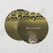 Invitation MONOGRAMME EN PIERRE PRÉCIEUSE AGATE DAMASSÉE noir (Devant / Derrière)