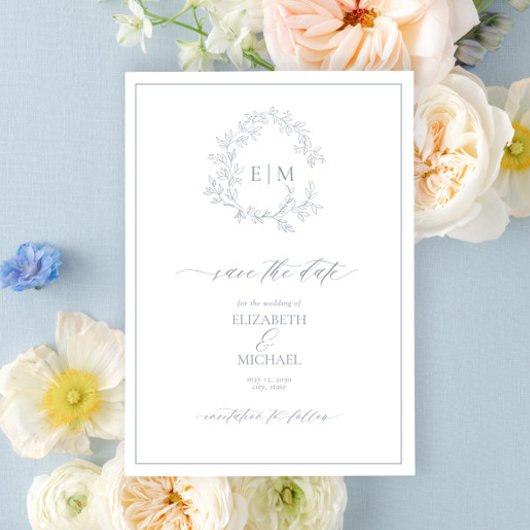 Invitation Monogramme en poignets bleu Dusty Enregistrer la d