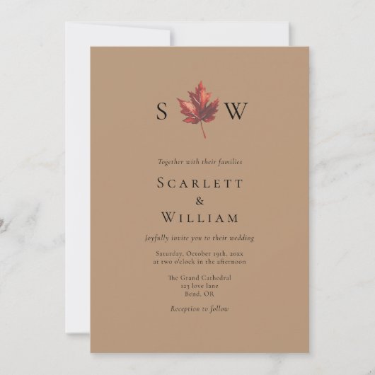 Invitation Monogramme En Terracotta Automne Simple Tout En Un (Devant)