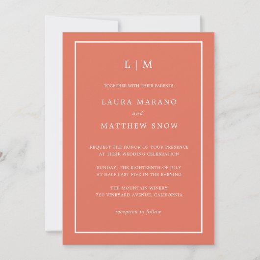 Invitation Monogramme en terre cuite minimale Mariage simple (Devant)