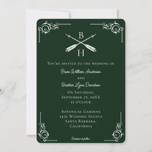 Invitation Monogramme et Mariage des flèches Emerald Green (Devant)