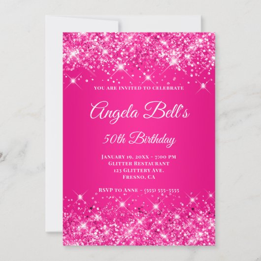 Invitation Monogramme Fancy Ombre rose chaud (Devant)