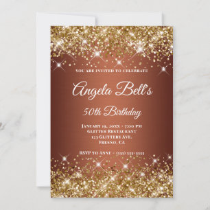 Invitation Monogramme fantaisie ombré cuivre paillettes dorée
