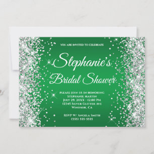 Invitation Monogramme Fantaisie Pailleté Argent Ombré Vert Cl