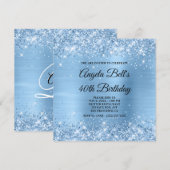 Invitation Monogramme fantaisie pailleté bleu clair brillant (Devant / Derrière)