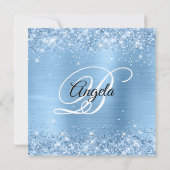 Invitation Monogramme fantaisie pailleté bleu clair brillant (Dos)