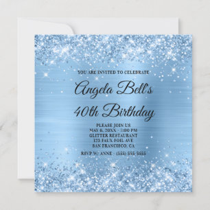 Invitation Monogramme fantaisie pailleté bleu clair brillant