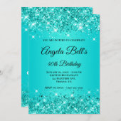 Invitation Monogramme fantaisie Turquoise Turquoise Glittery  (Devant / Derrière)