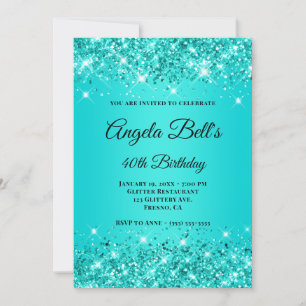 Invitation Monogramme fantaisie Turquoise Turquoise Glittery 