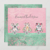 Invitation Monogramme Faune Filles Boho Jungle Animaux Jolies (Devant / Derrière)