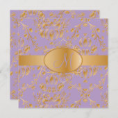 Invitation Monogramme faux damassé or/lavande (Devant / Derrière)