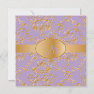 Invitation Monogramme faux damassé or/lavande