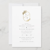 Invitation Monogramme feuille or chic | Photo Mariage minimal (Devant)