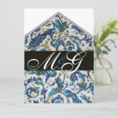 INVITATION MONOGRAMME FLEUR BLEU OR ÉLÉGANT À LA FLORENTINE (Debout devant)