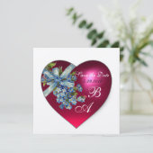 Invitation MONOGRAMME FLEUR DE NE PAS OUBLIER COEUR ROSE méta (Debout devant)