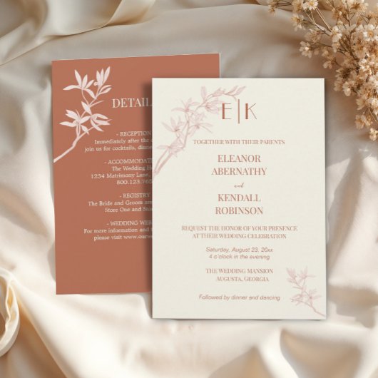 Invitation Monogramme Fleur intemporel tout en un Mariage Inv