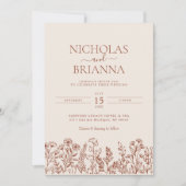 Invitation Monogramme Fleur sauvage minimaliste Mariage en te (Devant)