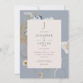 Invitation Monogramme Fleur sauvage rustique Dusty Blue (Devant)