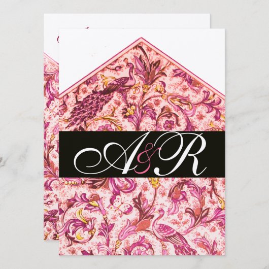 INVITATION MONOGRAMME FLEURI ROSE ANTIQUE ÉLÉGANT DE FLORENCE (Devant / Derrière)