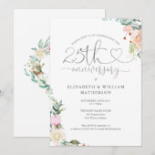 Invitation Monogramme floral à script de cœur pour le 25e ann (Devant / Derrière)