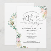 Invitation Monogramme floral à script de cœur pour le 70e ann (Devant / Derrière)
