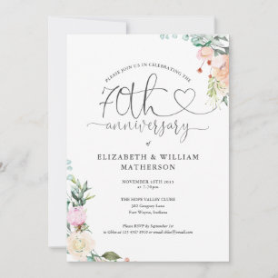 Invitation Monogramme floral à script de cœur pour le 70e ann