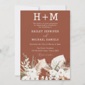 Invitation Monogramme Floral blanc Mariage Boho en terre cuit (Devant)