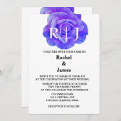 Invitation Monogramme Floral Bleu Fleurs Roses Élégant Mariag (Devant / Derrière)