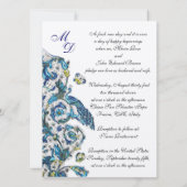 INVITATION MONOGRAMME FLORAL BLEU FLORENTINE ANTIQUE ÉLÉGANT (Dos)