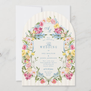 Invitation Monogramme floral bleu français Vintage Crest