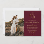 Invitation Monogramme floral Bourgogne Mariage photo personna (Devant)
