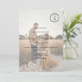 Invitation monogramme floral chic classique noir photo mariag (Debout devant)