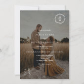Invitation monogramme floral chic classique photo mariage bla (Devant)