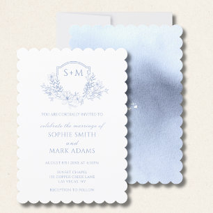 Invitation Monogramme floral Cimier initial Dusty Mariage ble