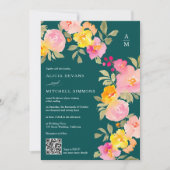 Invitation monogramme floral code Qr photo profond mariage tu (Devant)