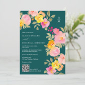 Invitation monogramme floral code Qr photo profond mariage tu (Debout devant)