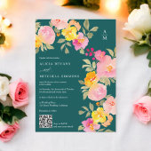 Invitation monogramme floral code Qr photo profond mariage tu