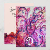 INVITATION MONOGRAMME FLORAL COEUR FLEURI AVEC TOUCES DE FANT (Devant / Derrière)