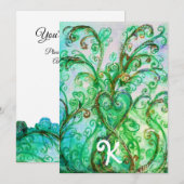 INVITATION MONOGRAMME FLORAL CŒUR FLEURIS VERT WHIMSICAL (Devant / Derrière)