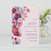 Invitation Monogramme Floral Coloré de Mariage (Debout devant)