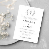 Invitation Monogramme Floral Crest noir blanc Mariage officie