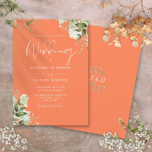 Invitation Monogramme floral de verdure corail de mariage