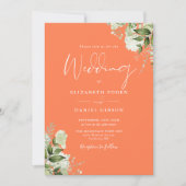 Invitation Monogramme floral de verdure corail de mariage (Devant)