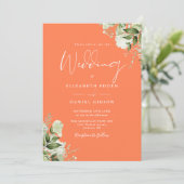 Invitation Monogramme floral de verdure corail de mariage (Debout devant)