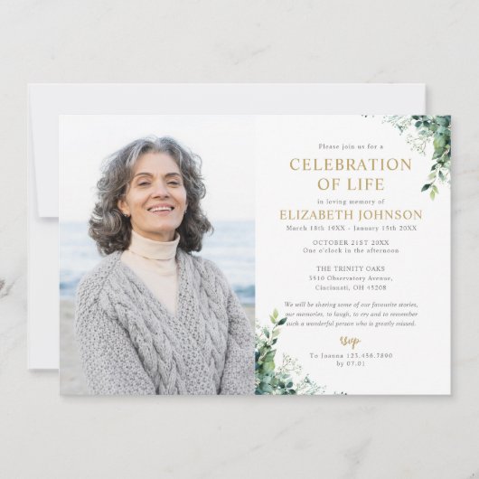 Invitation Monogramme floral de verdure Photo Célébration de (Devant)