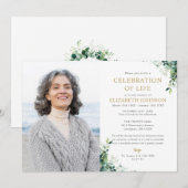 Invitation Monogramme floral de verdure Photo Célébration de (Devant / Derrière)