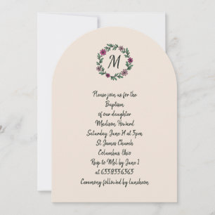 Invitation Monogramme floral dessinée à la main baptême fille