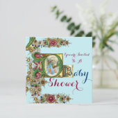 INVITATION MONOGRAMME FLORAL DU BABY SHOWER DE GARÇON BLEU GO (Debout devant)