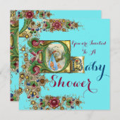 INVITATION MONOGRAMME FLORAL DU BABY SHOWER DE GARÇON BLEU GO (Devant / Derrière)
