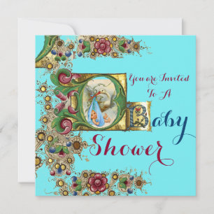 INVITATION MONOGRAMME FLORAL DU BABY SHOWER DE GARÇON BLEU GO